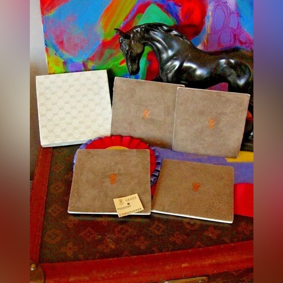 Vintage Ultra Rare GUCCI Coaster Set (4) Barware Decor Party Accessory w/ Box GG - Picture 7 of 12